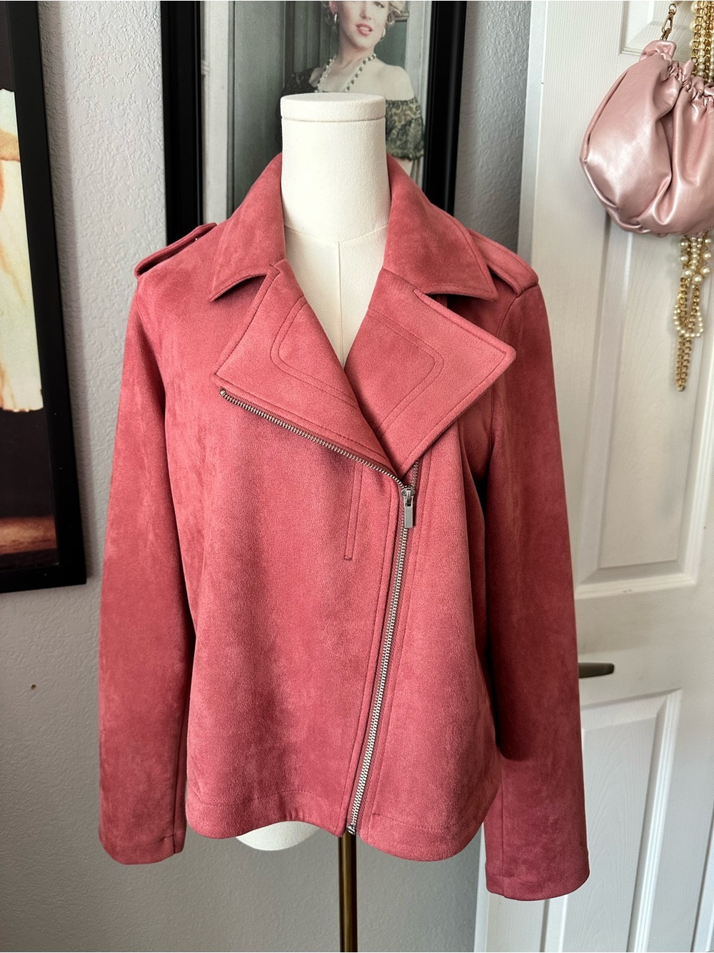 LC Lauren Conrad Pink Faux Suede Moto Jacket